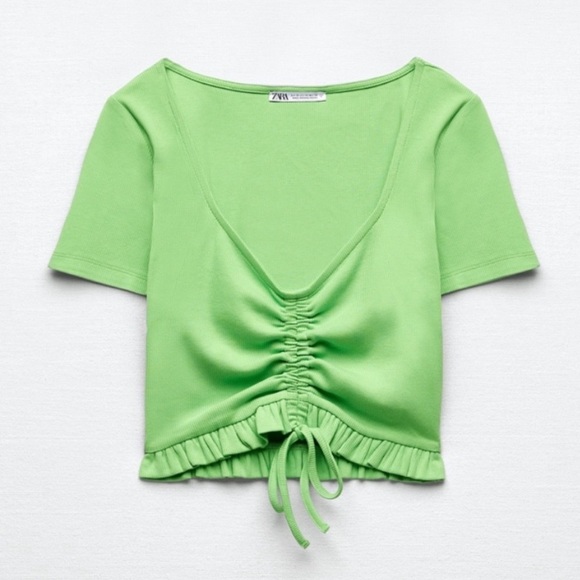 New Zara Gathered Ribbed Top - Picture 4 of 10